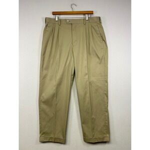 Grandpa Core Knights Bridge Mens 38x30 Khaki Tan Pleated Cuffed Chino Trousers